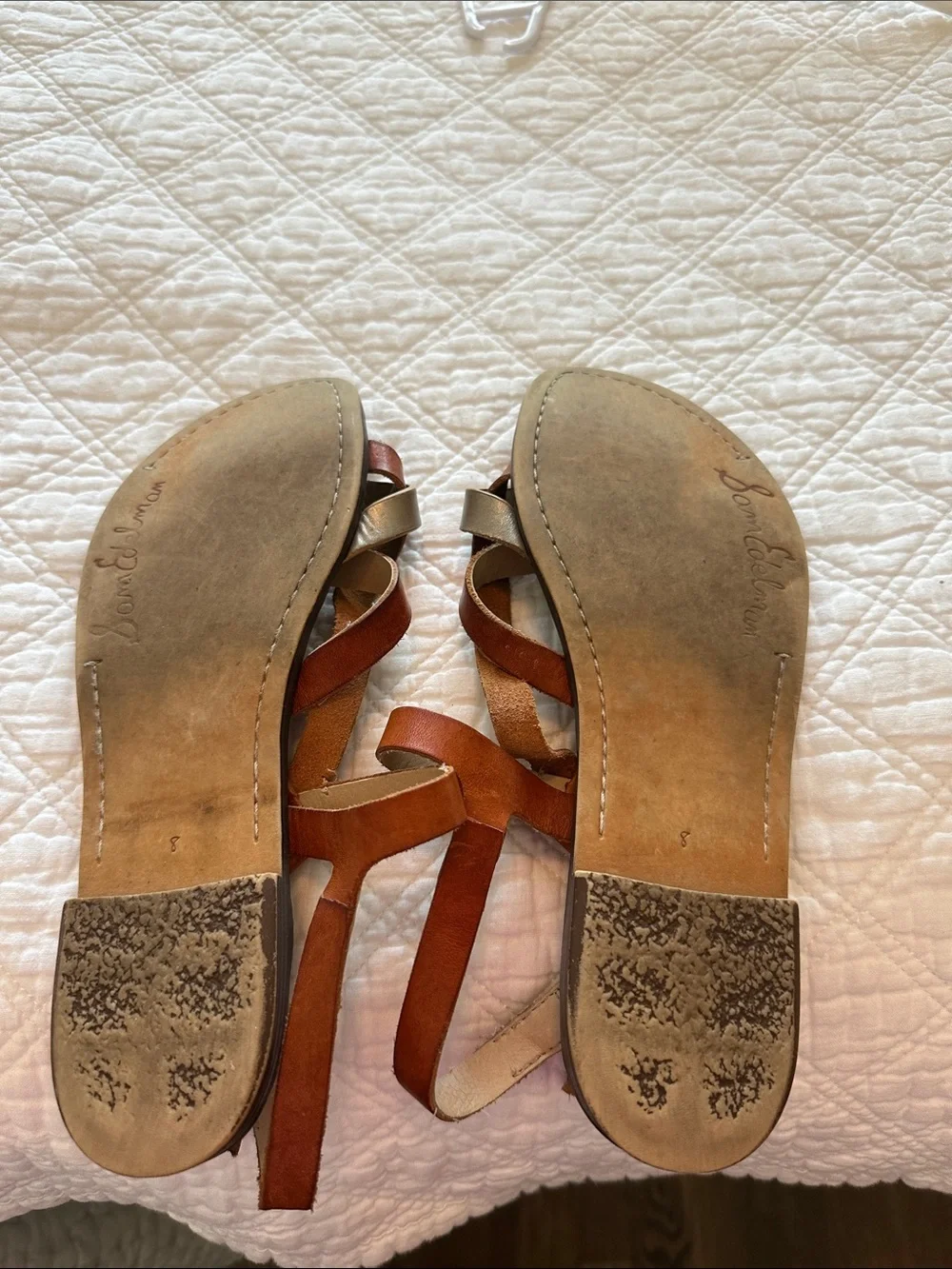 Sam Edelman Tan and Gold Leather Strappy Sandals